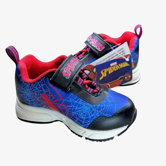 Marvel Spiderman Light Up Sneakers Size 6 Blue Red Unisex Hook & Loop New - Picture 7 of 11